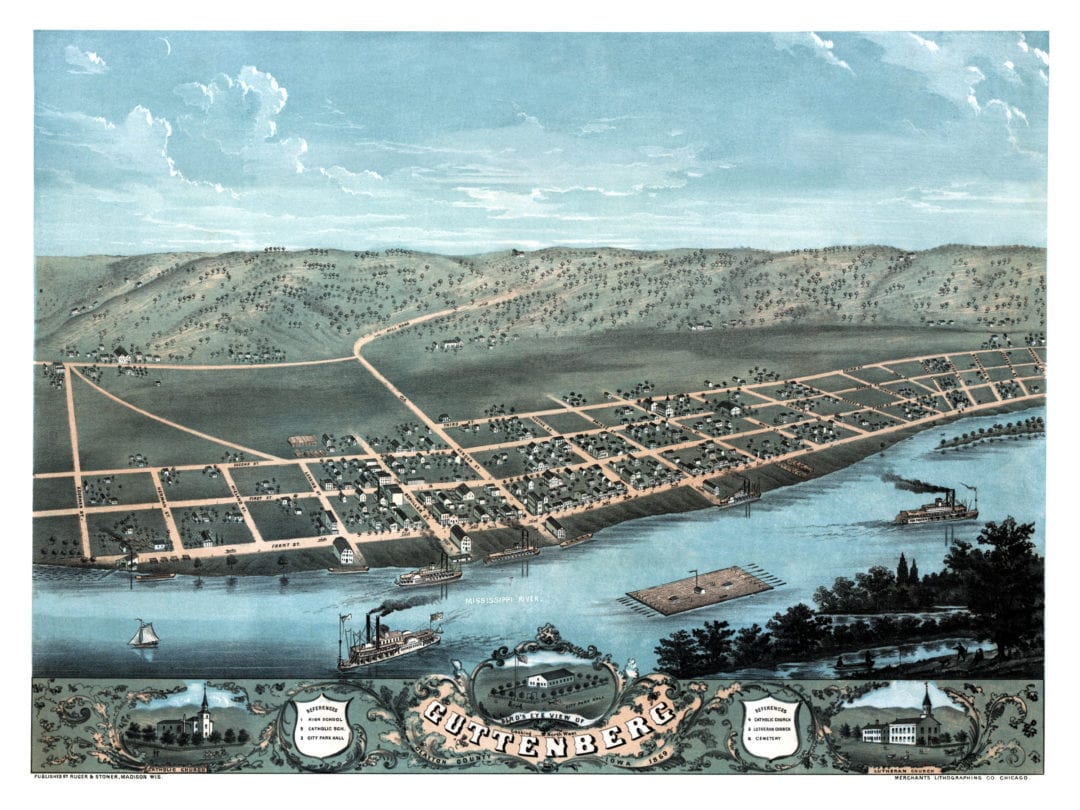 Beautifully restored map of Guttenberg, Iowa from 1869 KNOWOL