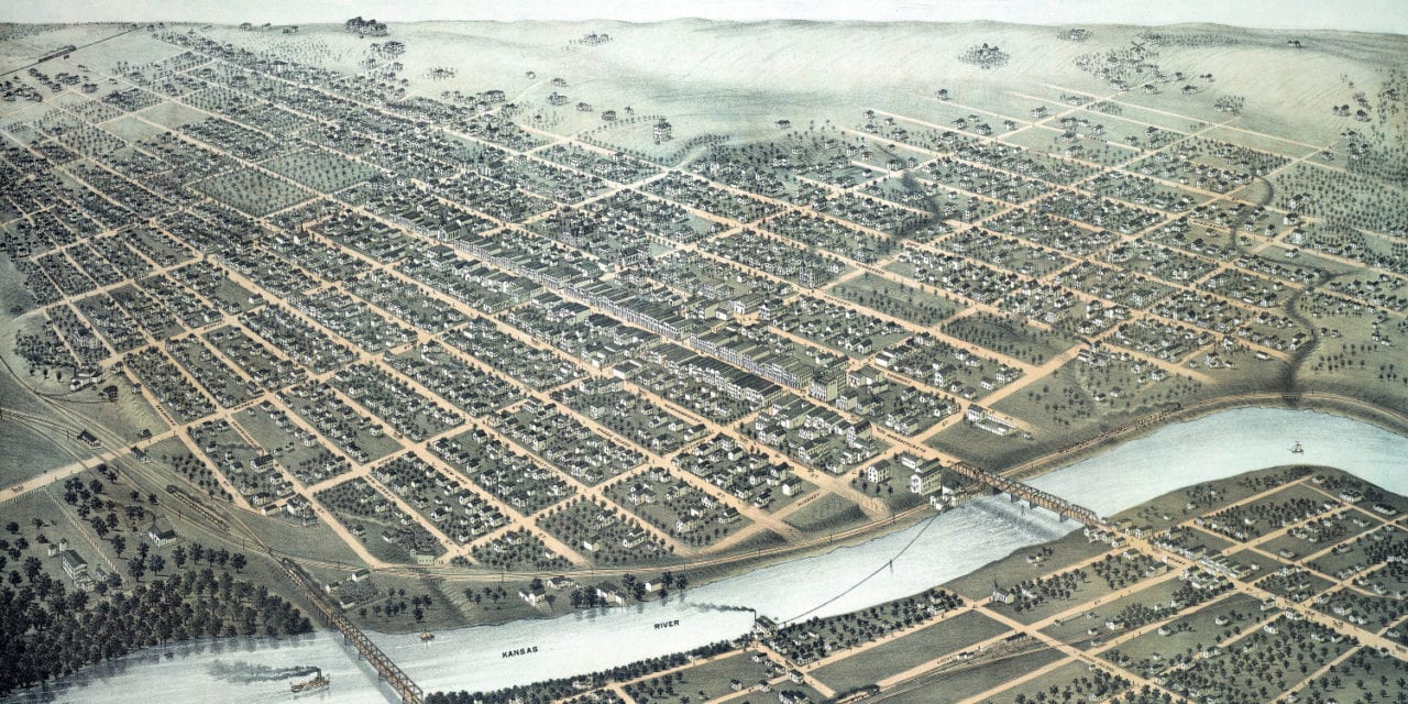 Beautifully restored map of Lawrence, Kansas in 1880