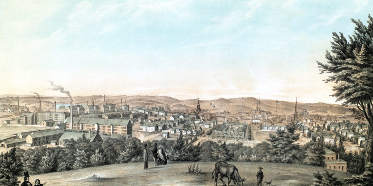 Beautifully restored view of Lawrence, MA from 1854