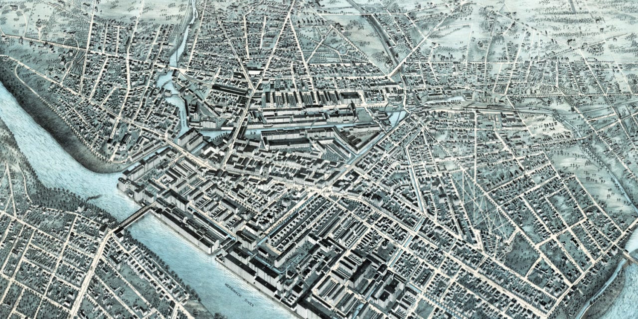 Beautifully restored map of Lowell, Massachusetts from 1876