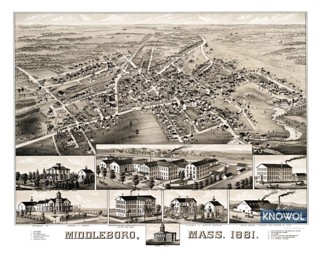 Historic map of Middleboro, MA from 1881 KNOWOL