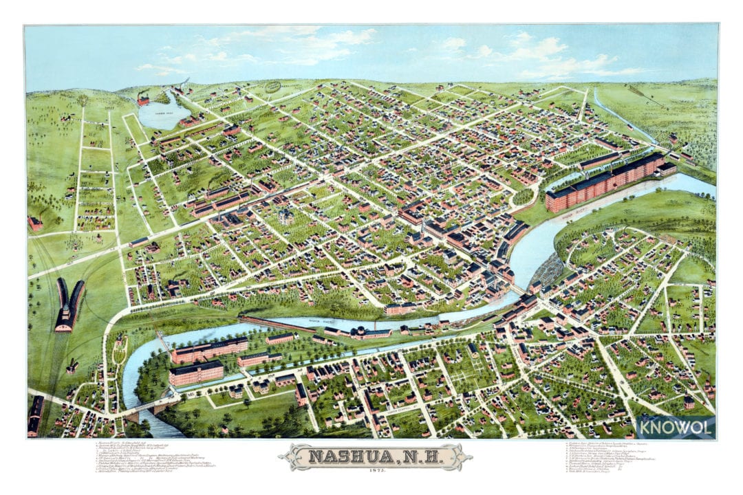 Beautifully restored map of Nashua, New Hampshire from 1875 KNOWOL