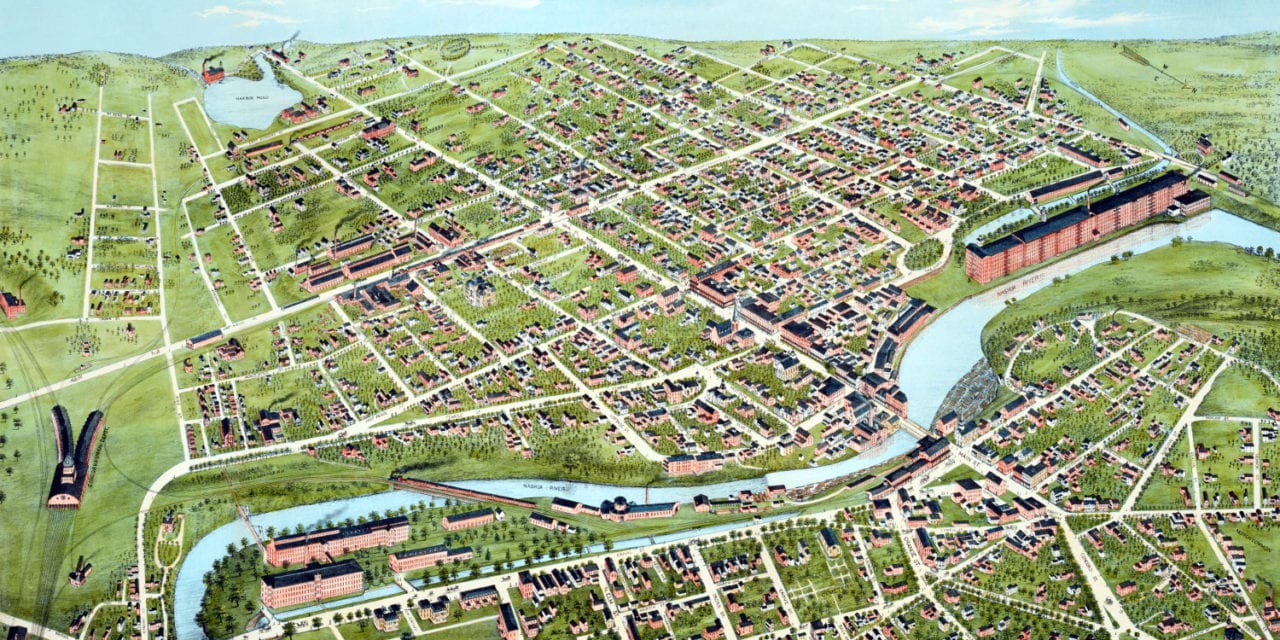 Beautifully restored map of Nashua, New Hampshire from 1875