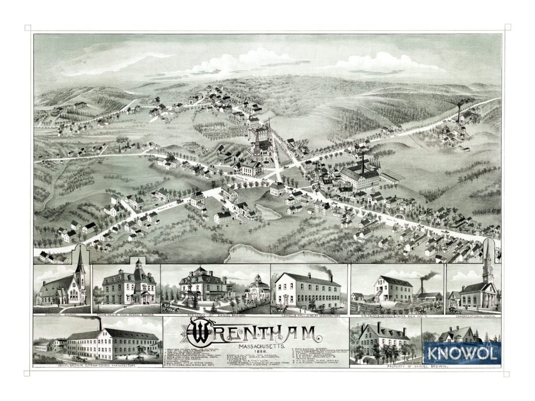 Beautifully restored map of Wrentham, MA from 1888 KNOWOL