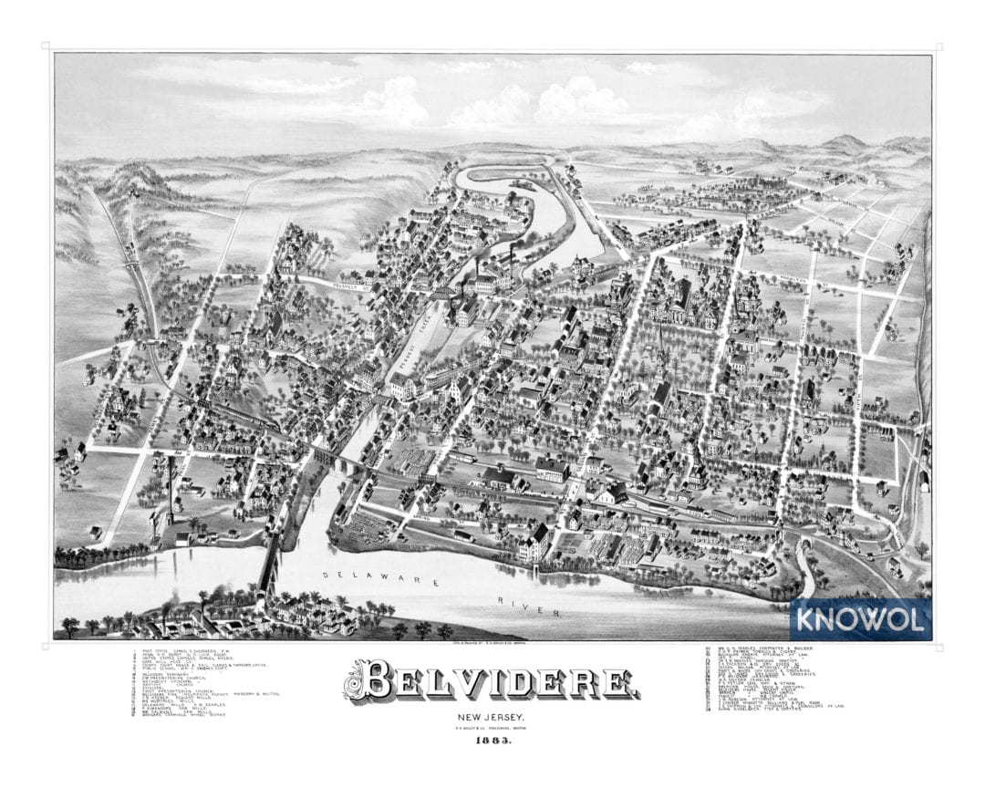 Beautifully restored map of Belvidere, New Jersey from 1883 KNOWOL