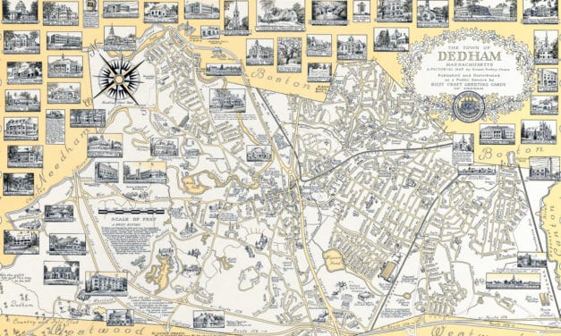 The History of Dedham, MA: beautifully detailed map from 1954