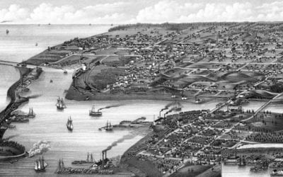 Historic bird’s eye view map of Ludington, Michigan in 1880