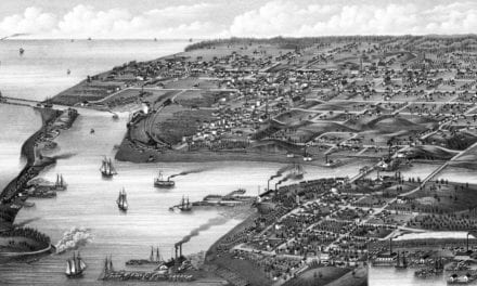 Historic bird’s eye view map of Ludington, Michigan in 1880