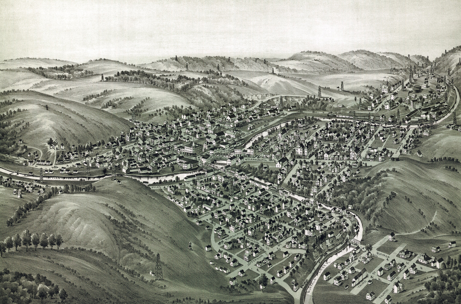 Historic old map shows bird’s eye view of Mannington, WV in 1897