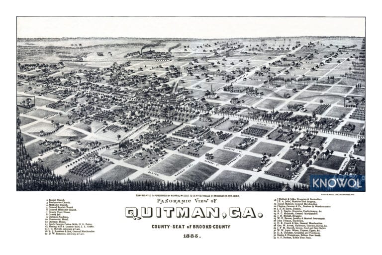 Restored old map shows bird’s eye view of Quitman, GA from 1885