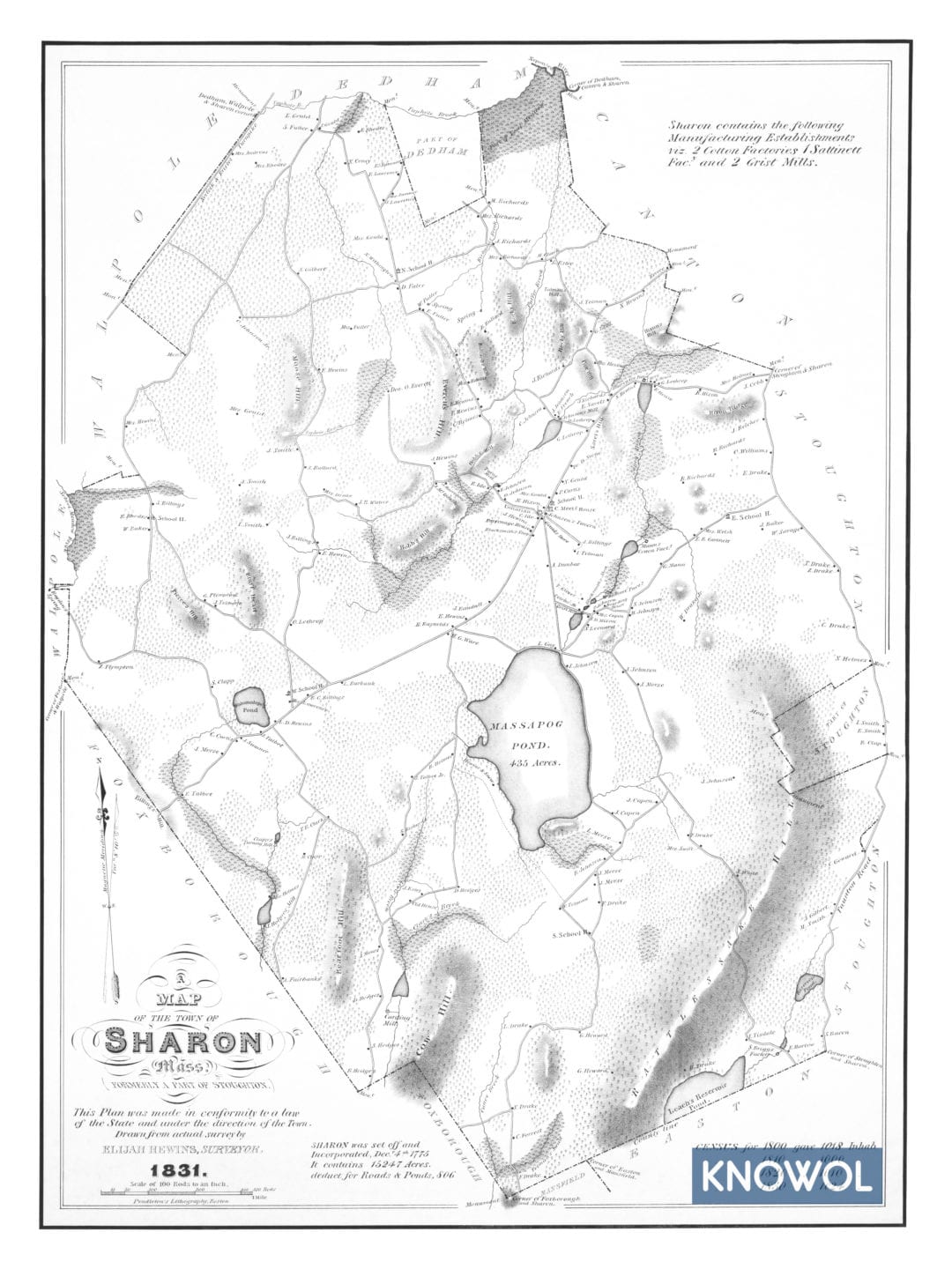 Historic map of Sharon, Massachusetts from 1831 KNOWOL