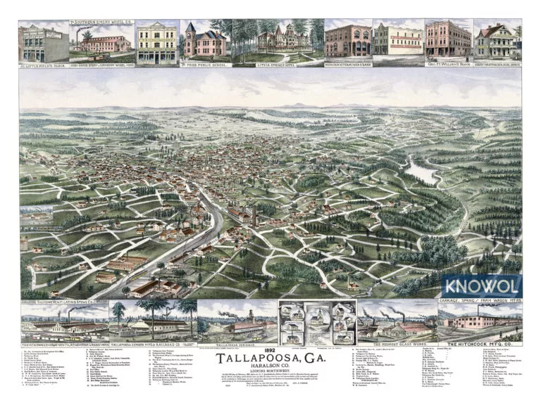 Beautiful bird’s eye view map of Tallapoosa, from 1892 KNOWOL