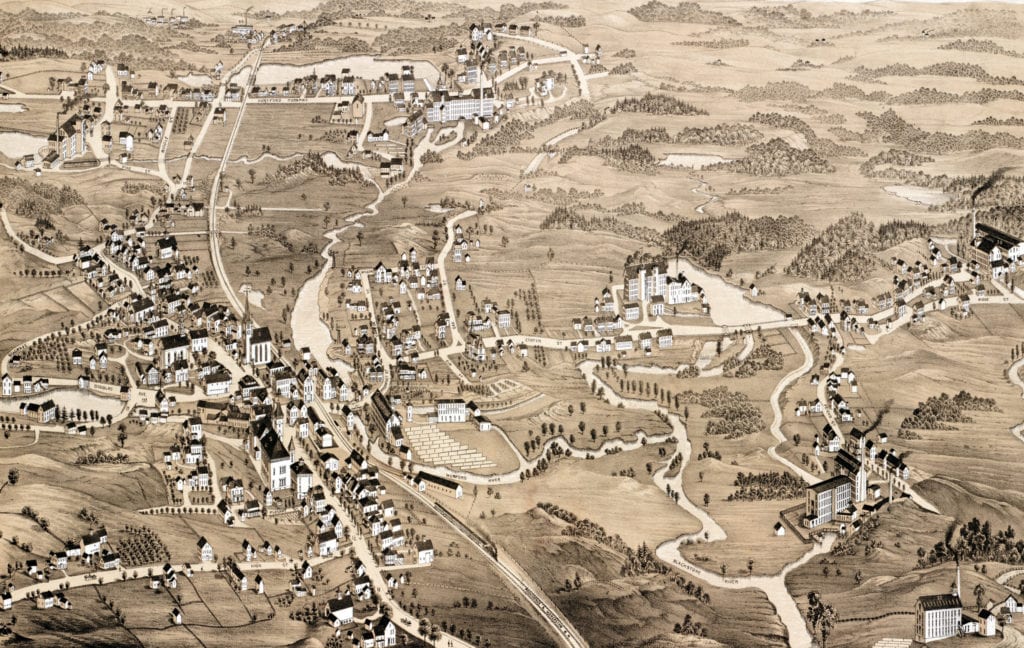 Historic old map of Uxbridge, Massachusetts from 1880