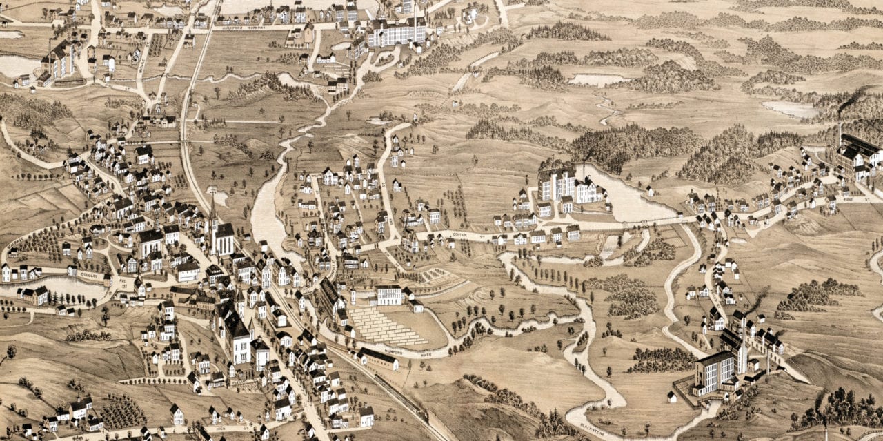 Beautifully restored map of Uxbridge, Massachusetts from 1880