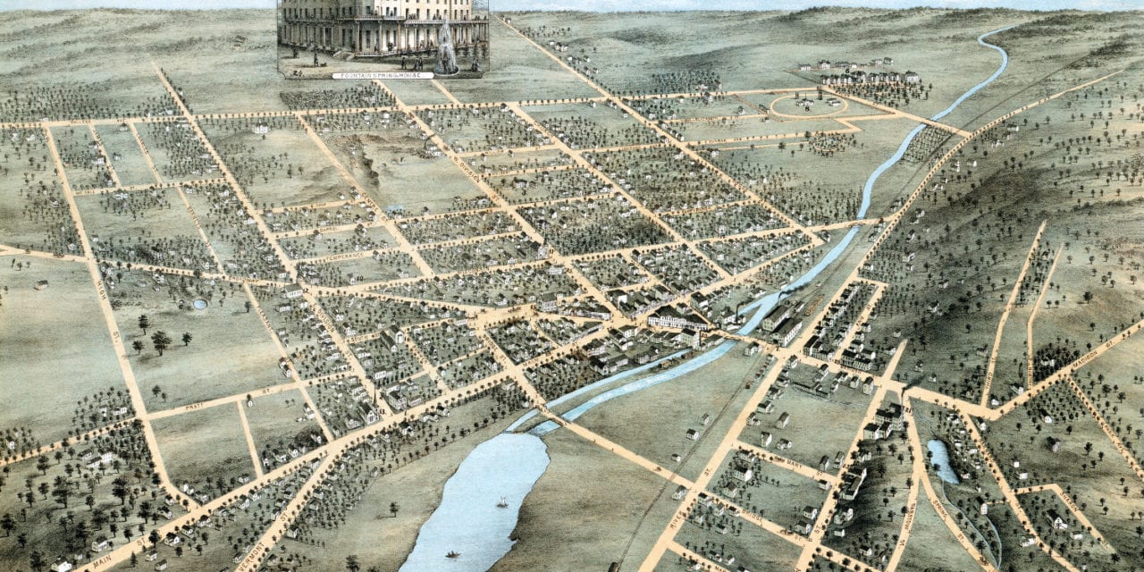 Beautifully restored map of Waukesha, Wisconsin from 1874