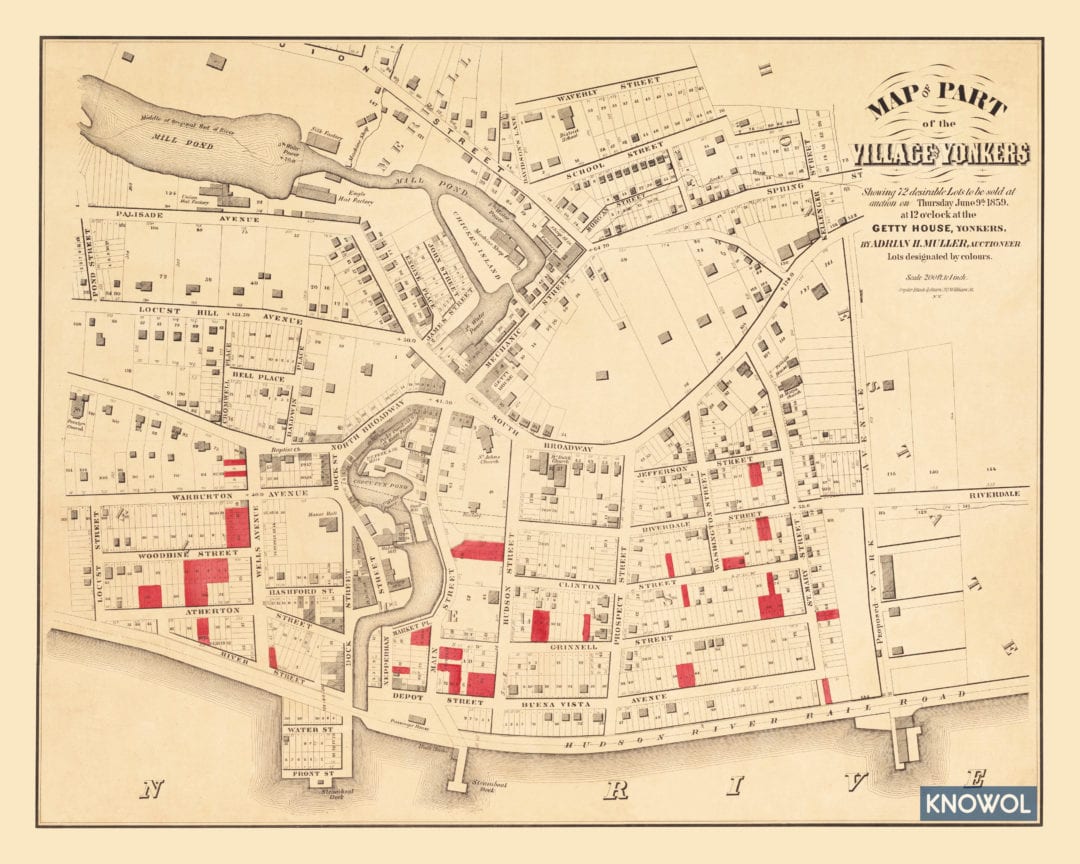 Historic old map of Yonkers, New York from 1859 KNOWOL