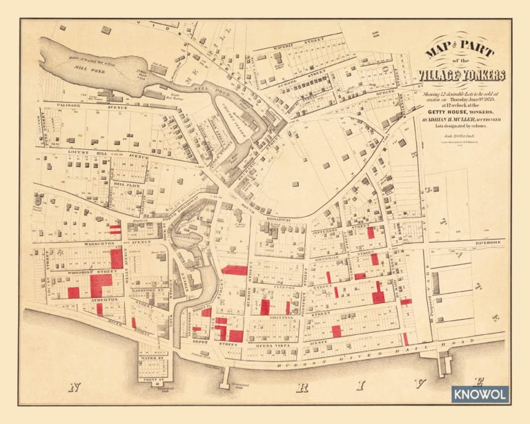 Historic old map of Yonkers, New York from 1859 KNOWOL