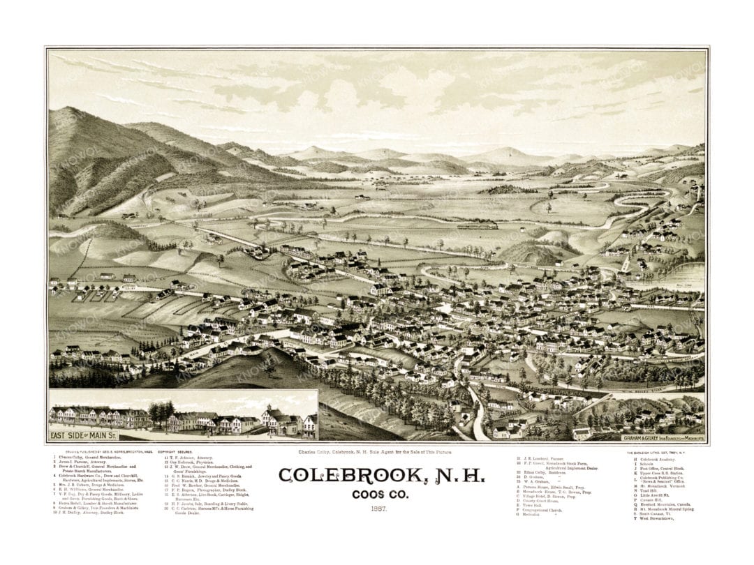 Beautifully detailed map of Colebrook, NH in 1887 KNOWOL