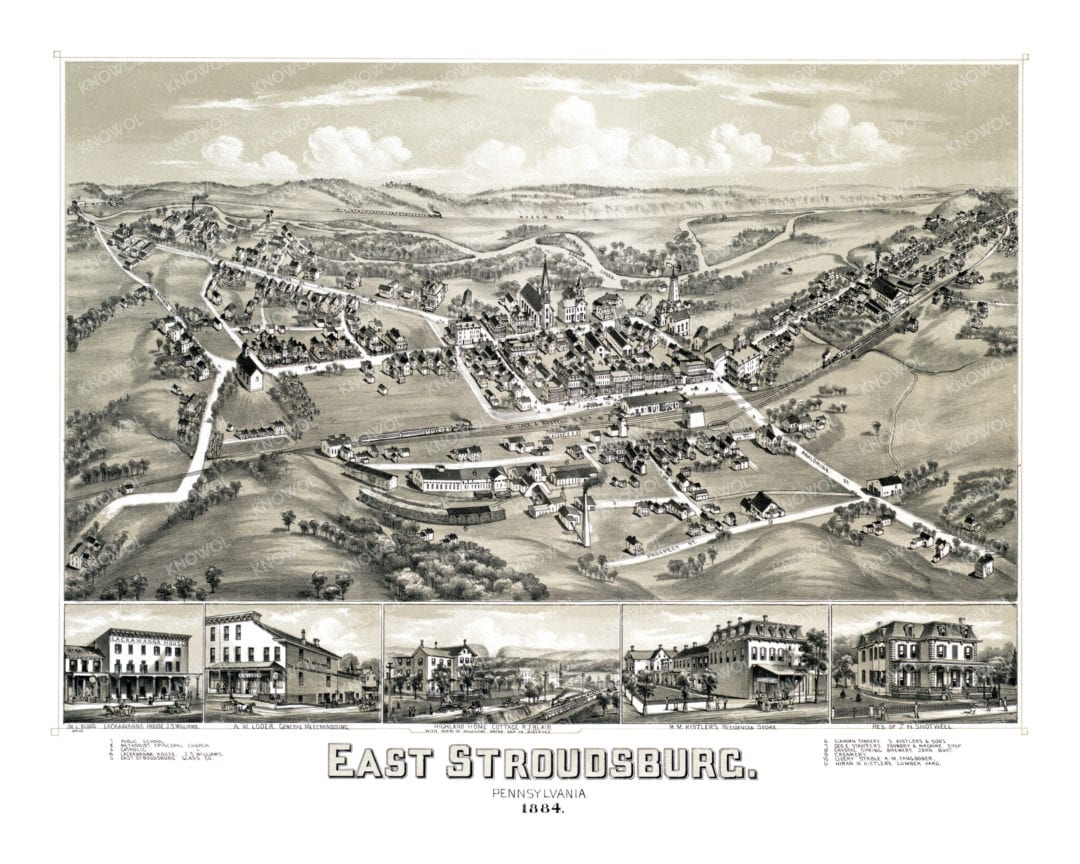 Historic old map of East Stroudsburg, PA from 1884 KNOWOL