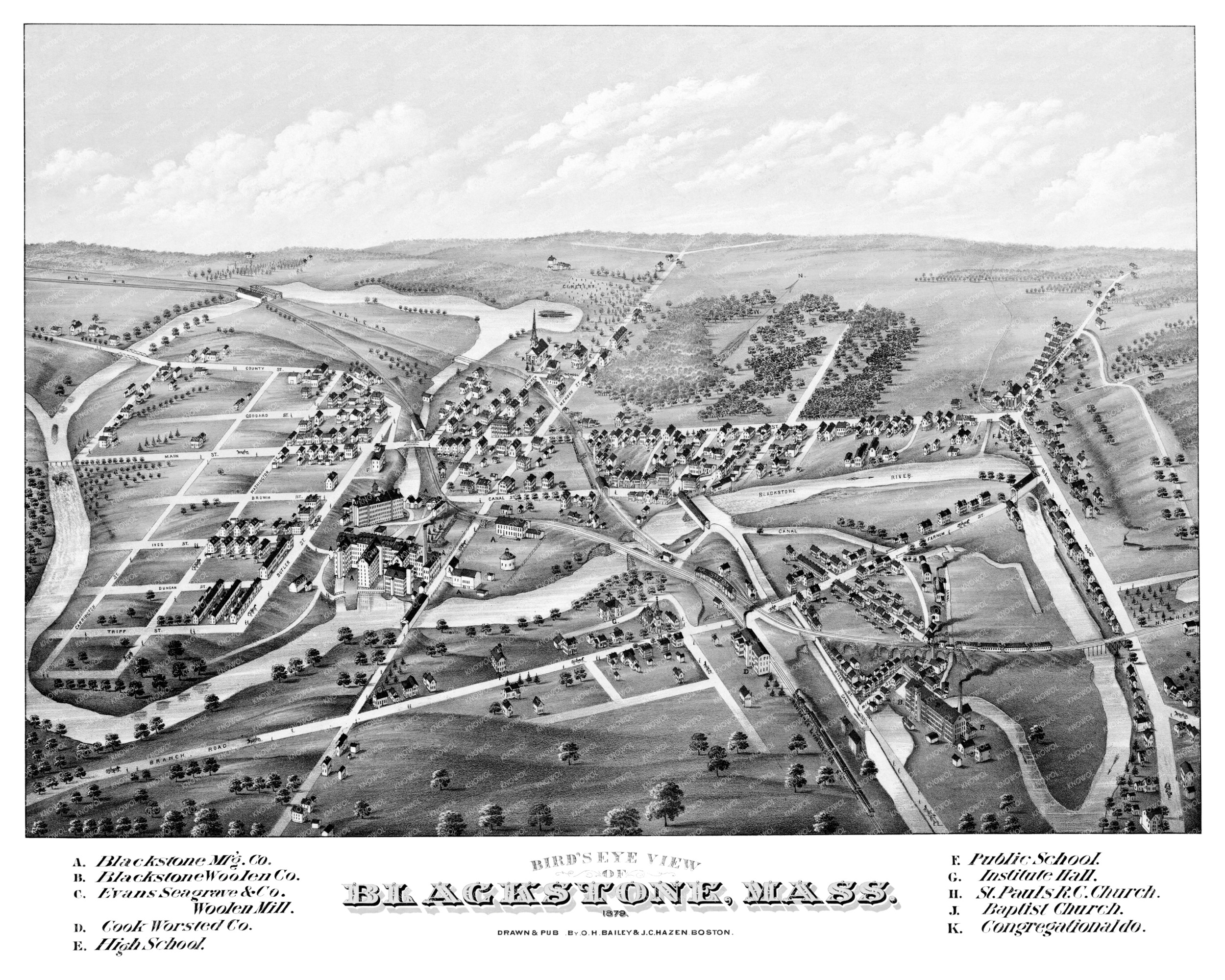 Beautifully restored map of Blackstone, MA from 1879 KNOWOL