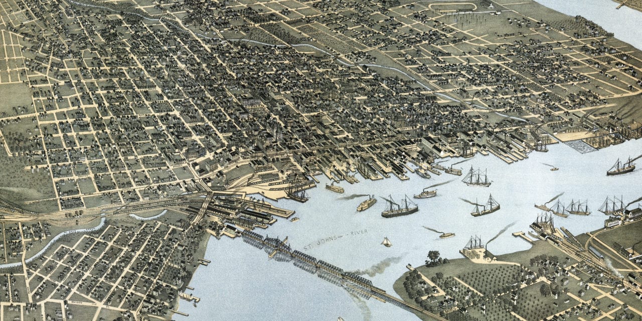 Beautifully restored map of Jacksonville, Florida in 1893