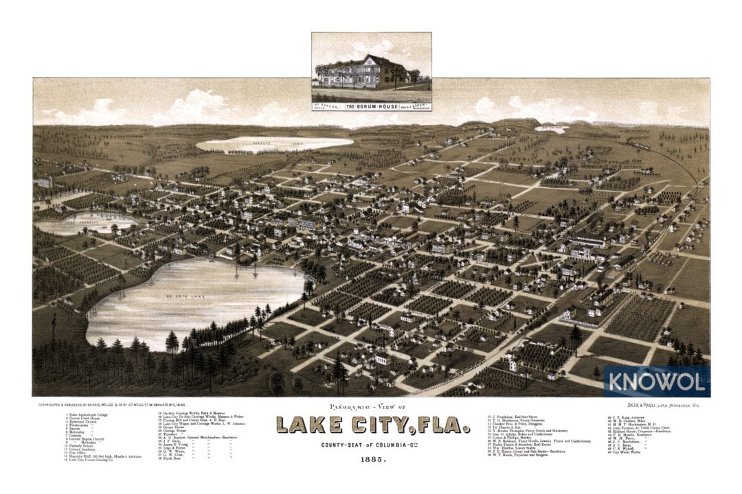 Beautifully restored map of Lake City, Florida in 1885 KNOWOL
