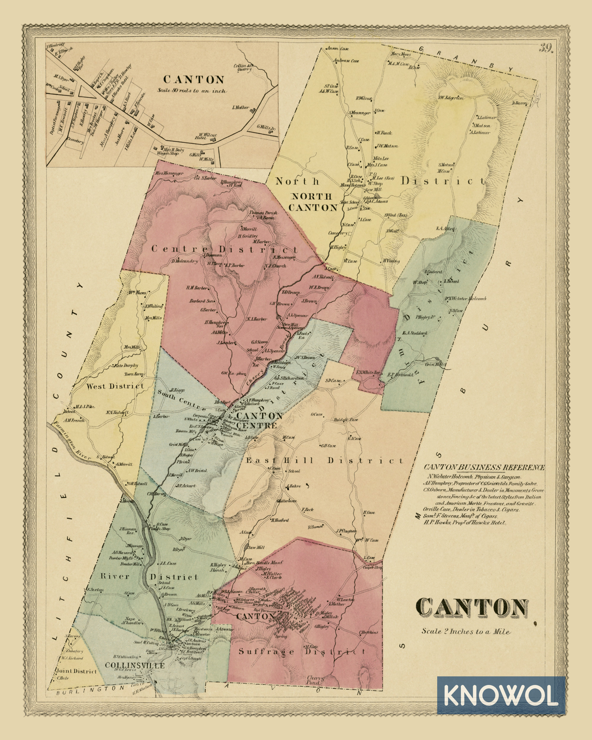 Beautifully restored map of Canton, CT from 1869 - KNOWOL