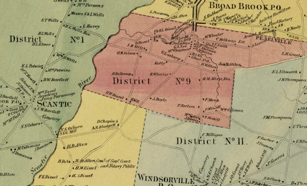 Historic landowners map of East Windsor, Connecticut from 1869 KNOWOL