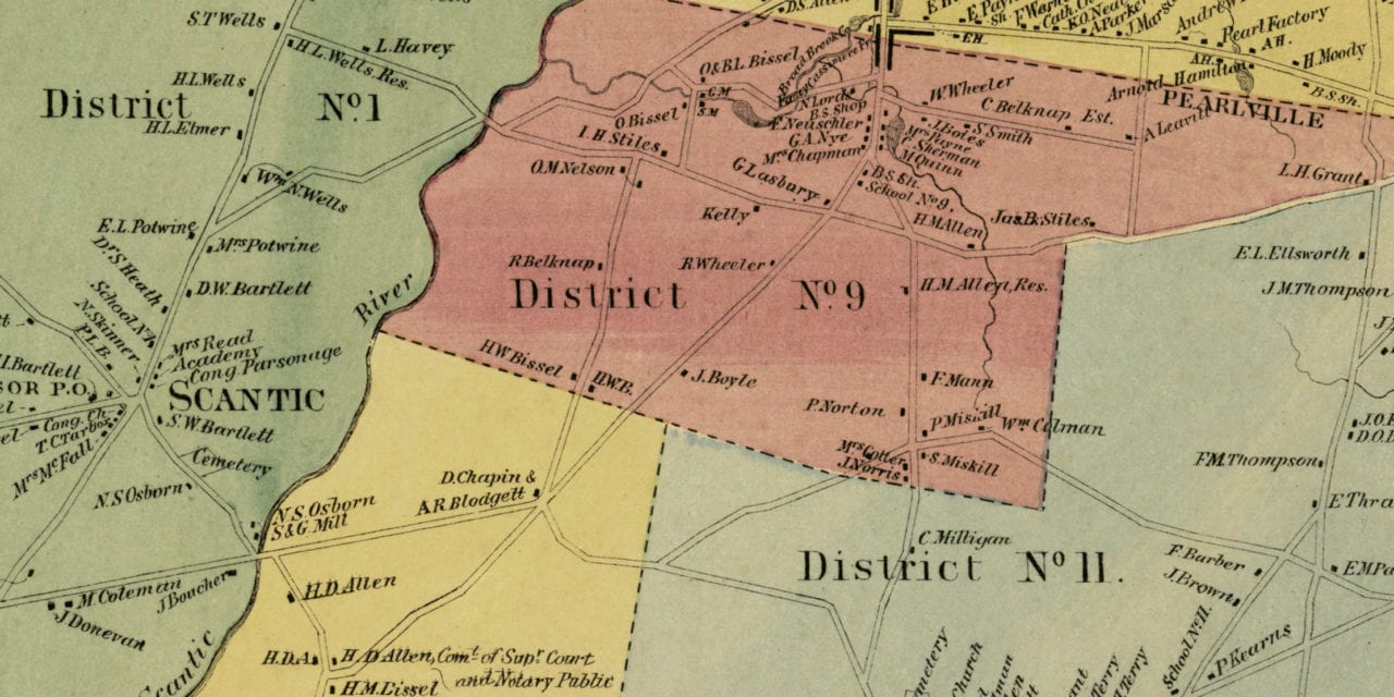 Historic landowners map of East Windsor, Connecticut from 1869