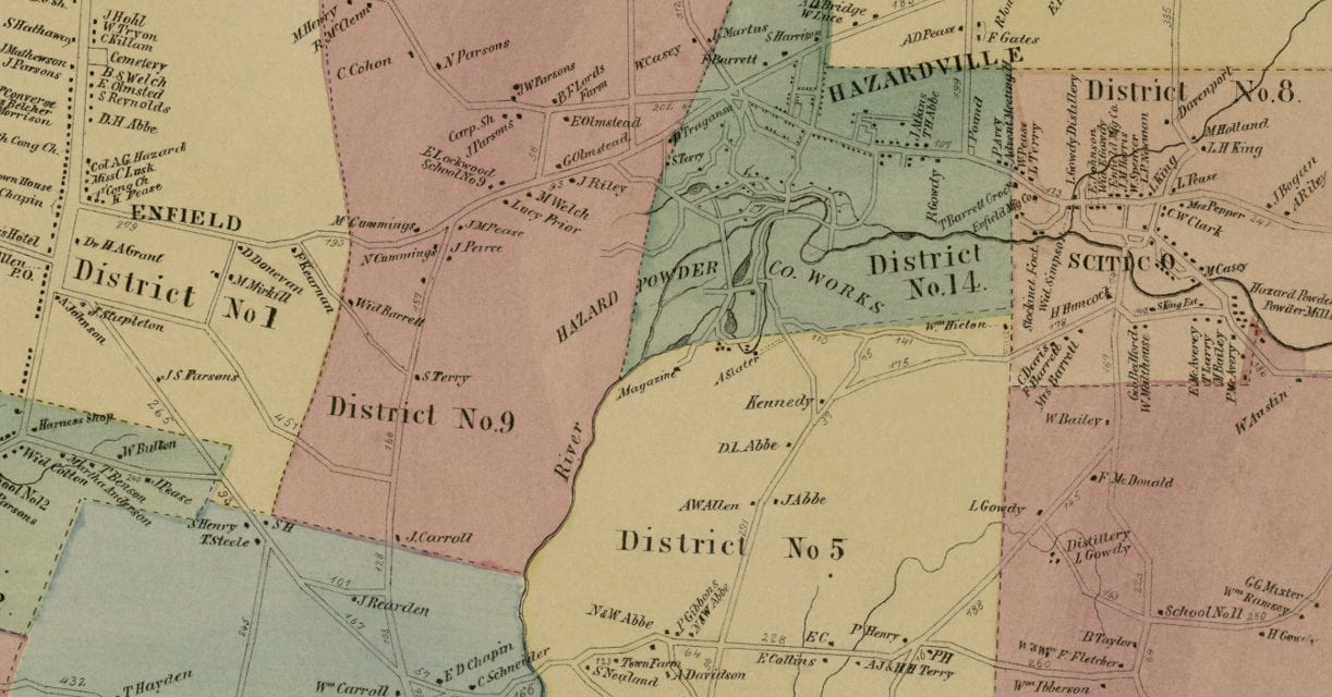 Historic landowners map of Enfield, Connecticut from 1869