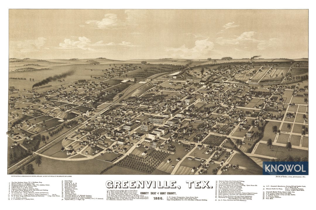 Beautifully restored map of Greenville, Texas from 1886 - KNOWOL