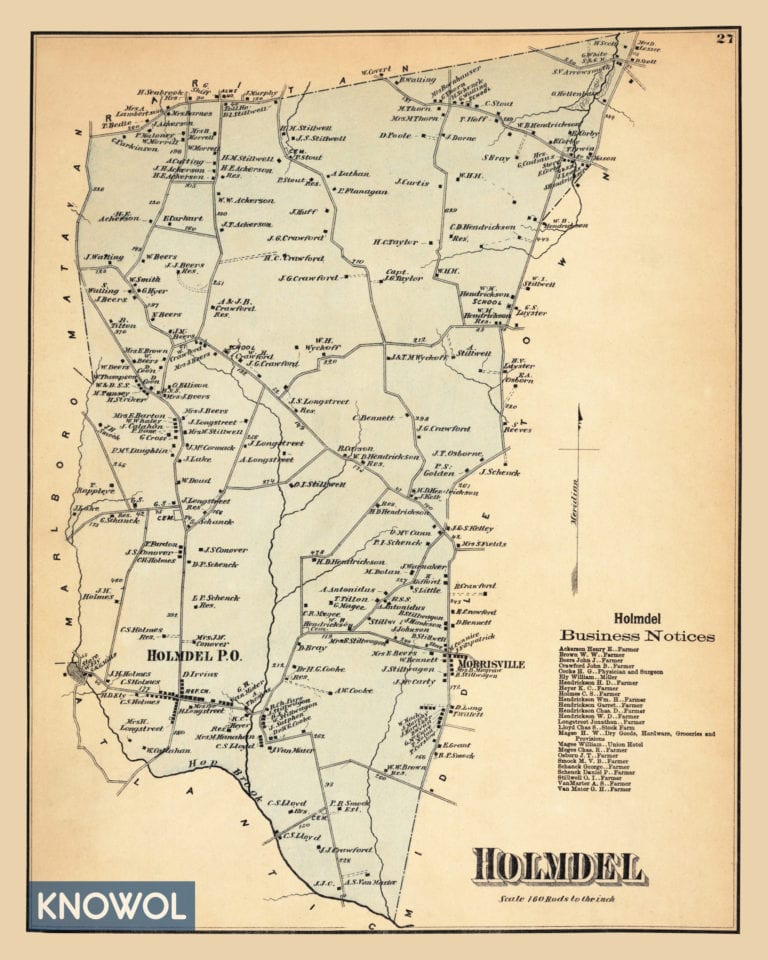 Beautifully restored map of Holmdel, NJ from 1873 KNOWOL