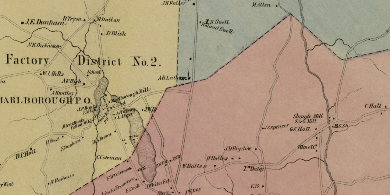 Historic landowners map of Marlborough, CT from 1869