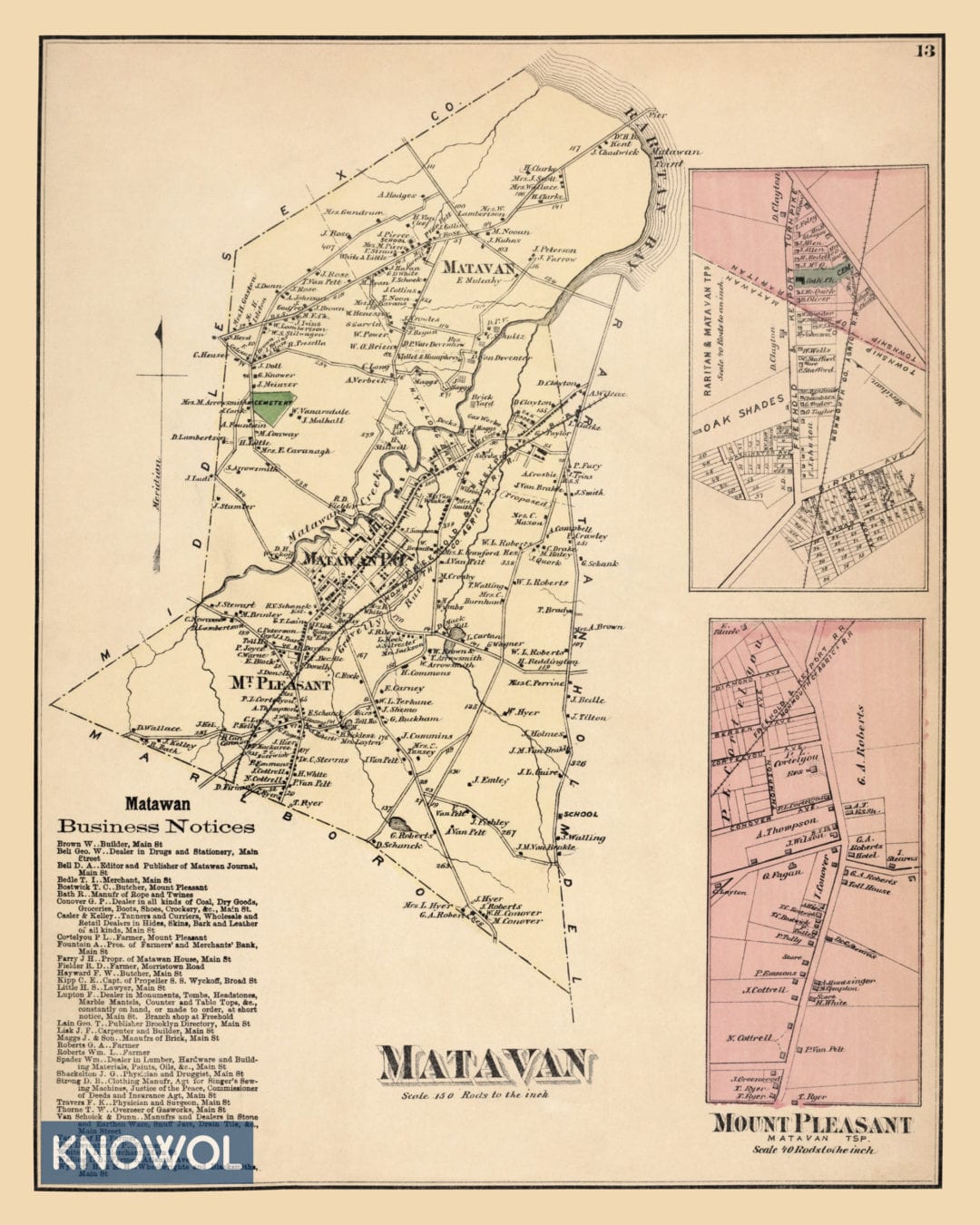 Beautifully restored map of Matavan, NJ from 1873 KNOWOL