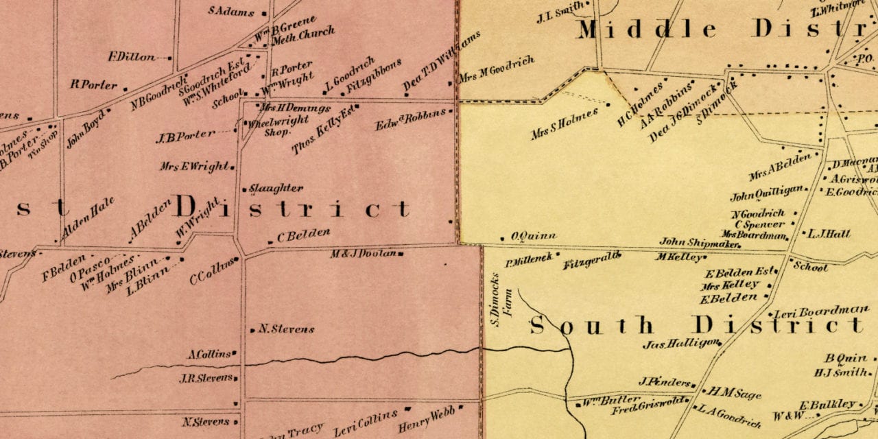 Beautifully restored map of Rocky Hill, CT from 1869