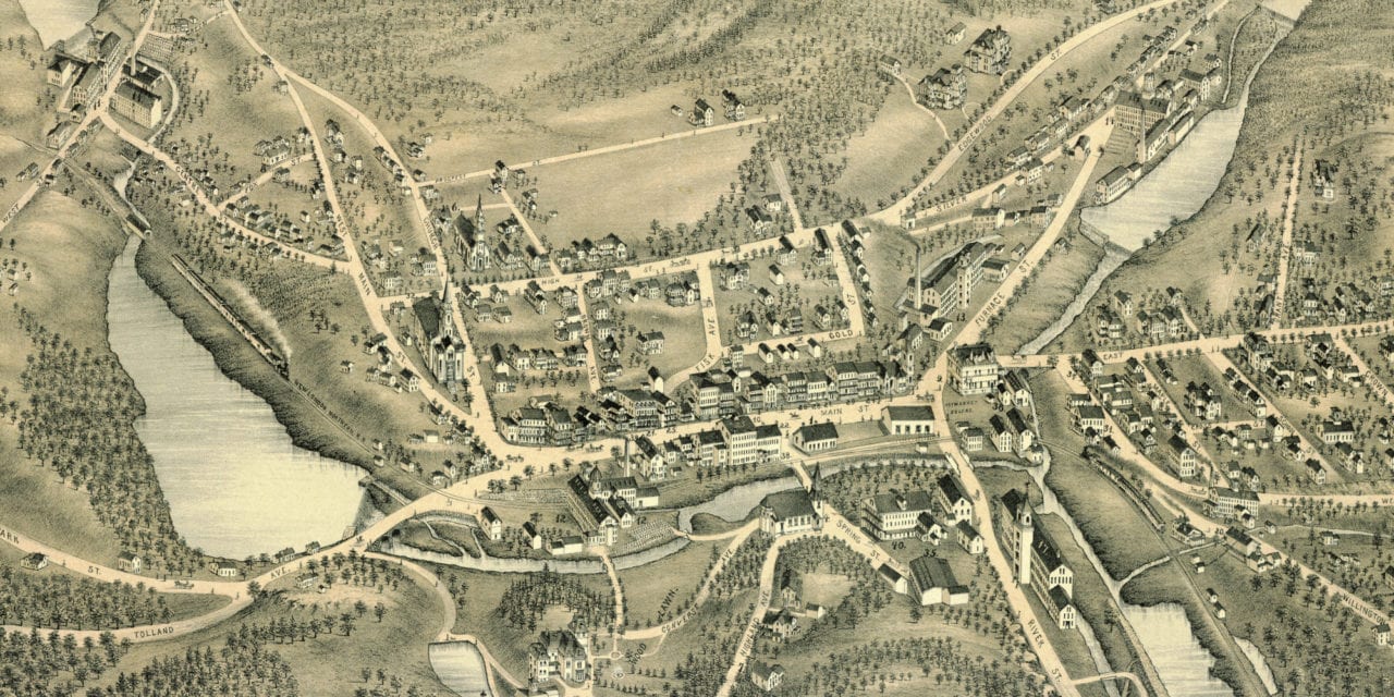 Beautifully restored map of Stafford Springs, CT from 1878