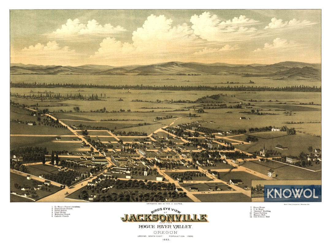 Beautifully restored map of Jacksonville, Oregon from 1883 KNOWOL