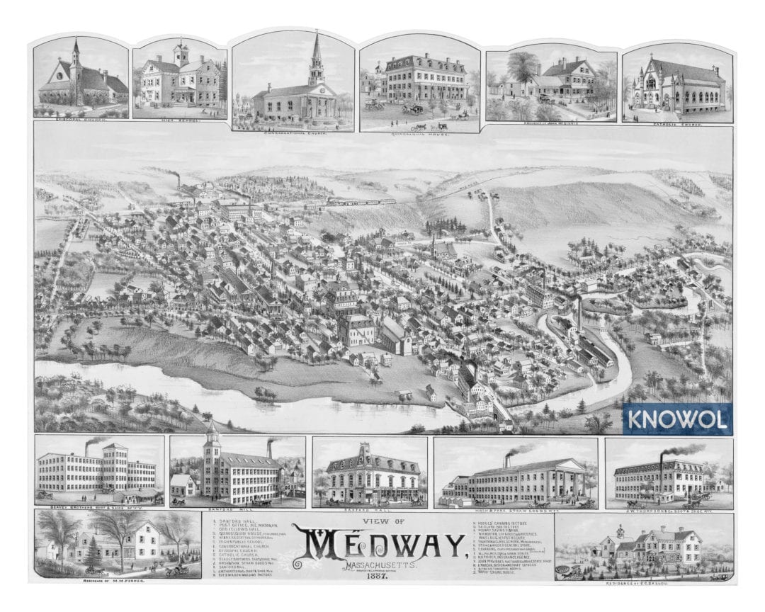 Beautifully detailed map of Medway, Massachusetts from 1887 KNOWOL