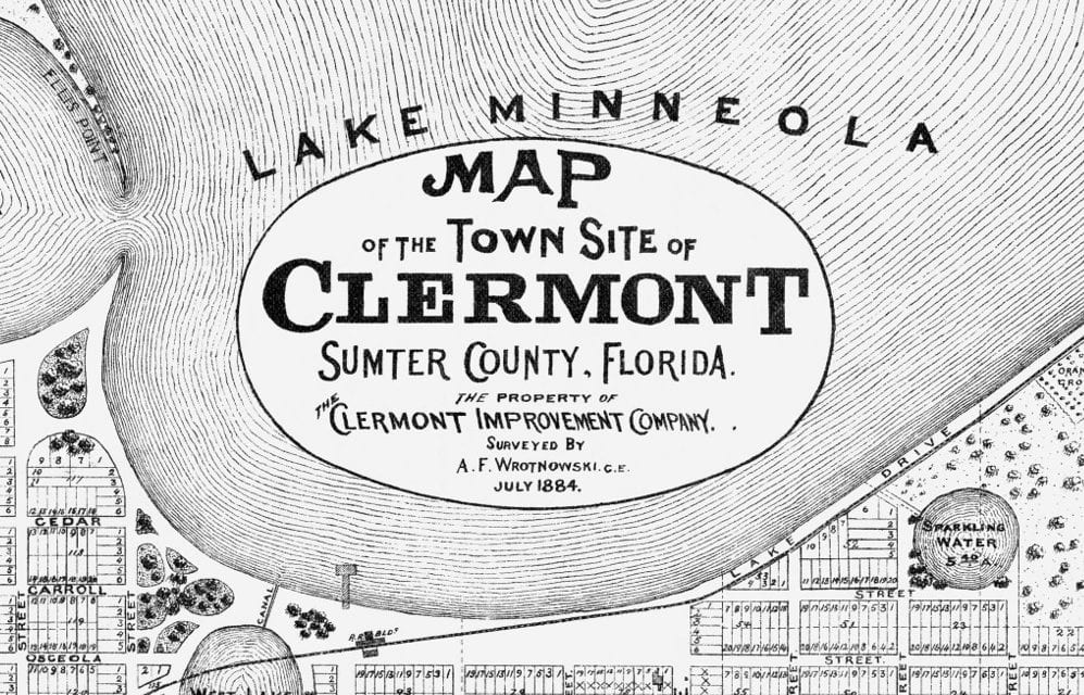 Beautifully detailed map of Clermont, Florida from 1884