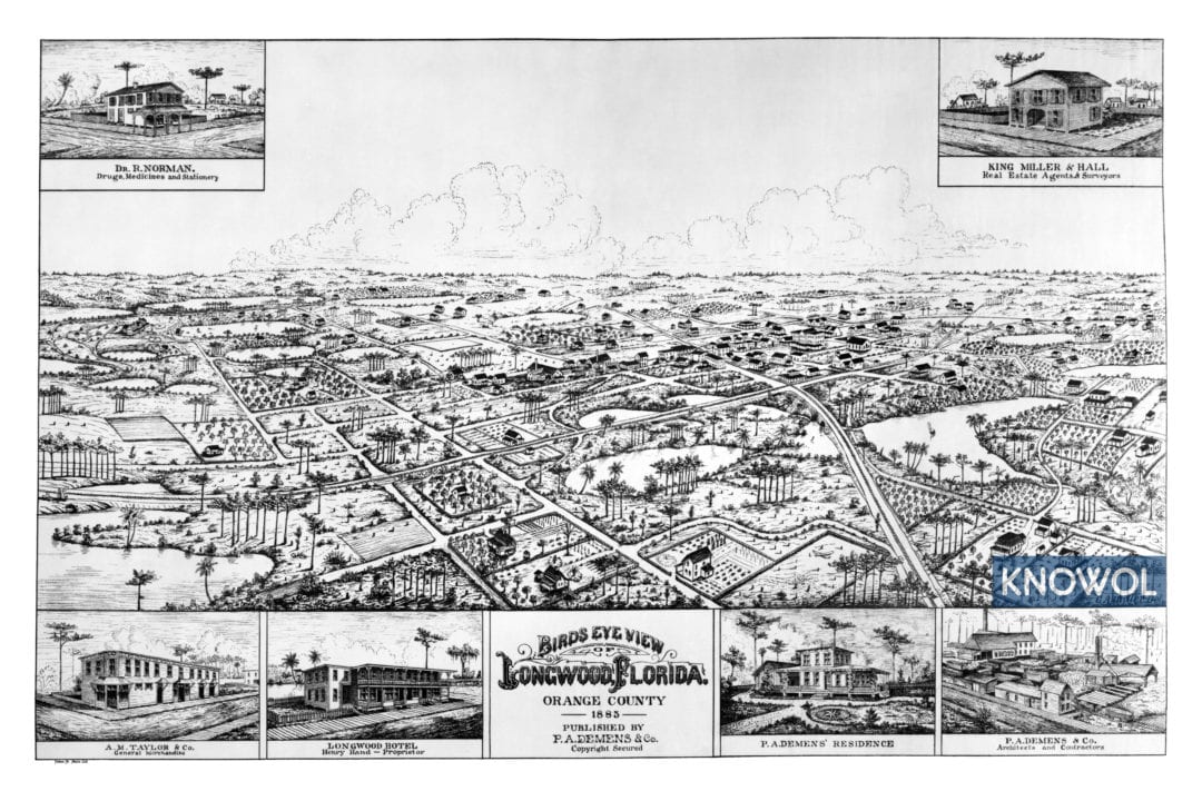 Beautifully restored map of Longwood, Florida in 1885 KNOWOL