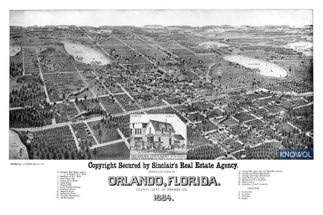 Beautifully restored map of Orlando, Florida from 1884 KNOWOL