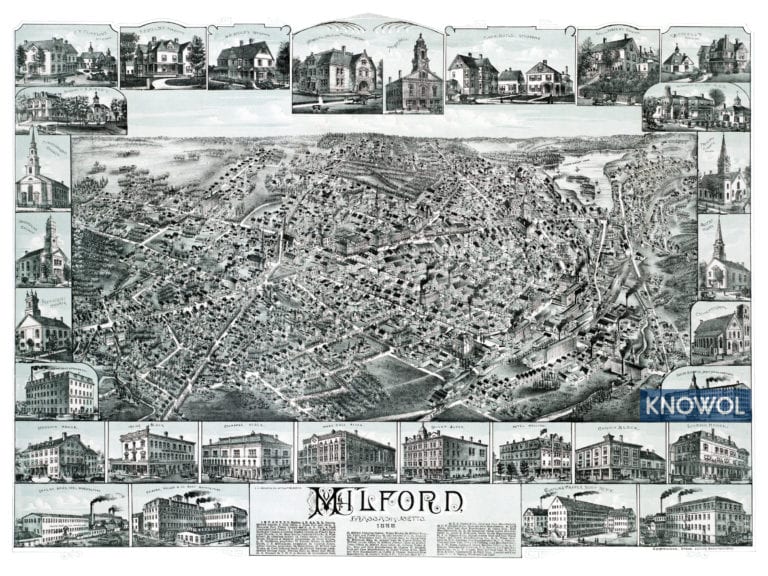 Beautifully restored map of Milford, MA from 1888 KNOWOL