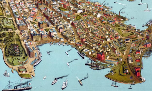 Vintage bird’s eye view art print of Sydney, Australia from 1888