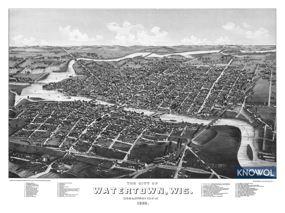 Beautifully restored map of Watertown, Wisconsin from 1885 KNOWOL