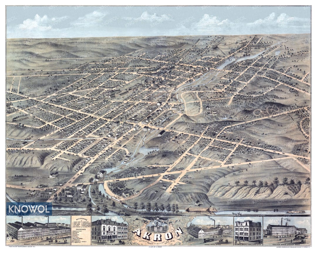 Beautifully restored map of Akron, Ohio from 1870 KNOWOL