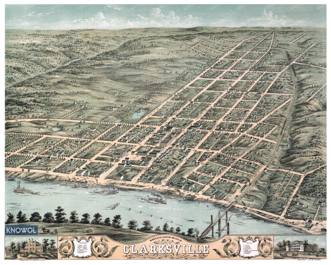 Beautifully restored map of Clarksville, TN from 1870 KNOWOL