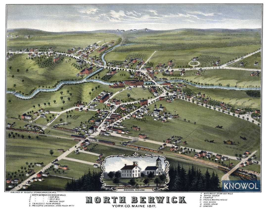 Beautifully Restored Map of North Berwick, Maine from 1877 KNOWOL