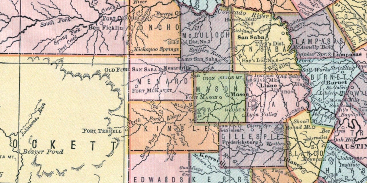 Beautifully detailed map of Texas Railroads from 1876