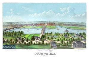 Birds Eye View of Ottawa Illinois in 1875
