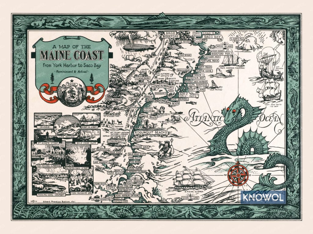 Map of the Maine Coast from York Harbor to Saco Bay, 1929 - KNOWOL